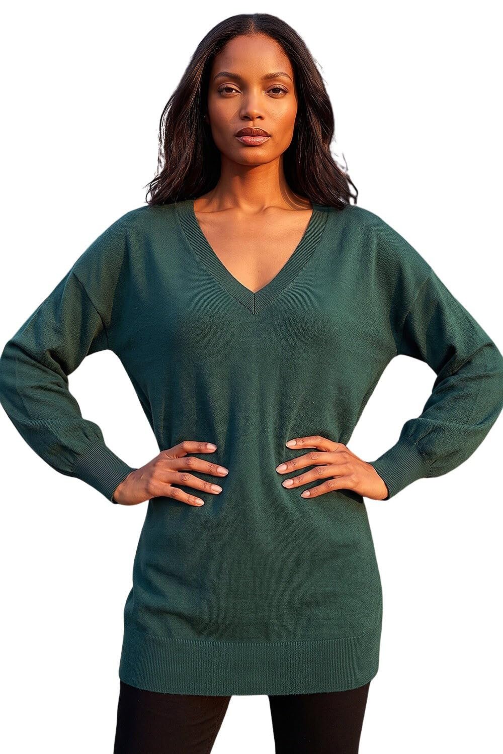 Roman Women's Dark Green V-Neck Stretch Jumper In Size 20