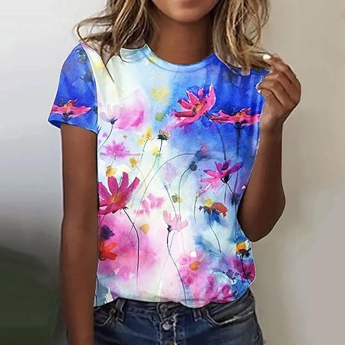 Miniatura 2 de Ceboyel Camisetas gráficas con estampado floral y mariposa para mujer, linda camisa de verano de manga corta, blusa de vestir casual para mujer