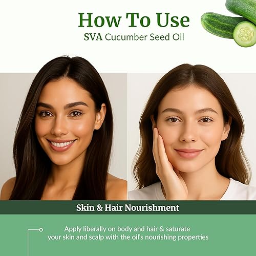 Miniatura 5 de SVA Cucumber Seed Oil - 4 Fl Oz – 100% Natural Cold Pressed Cucumber Oil - for Face, Skin Care, Hair Care, Scalp Massage & Body Massage – Carrier