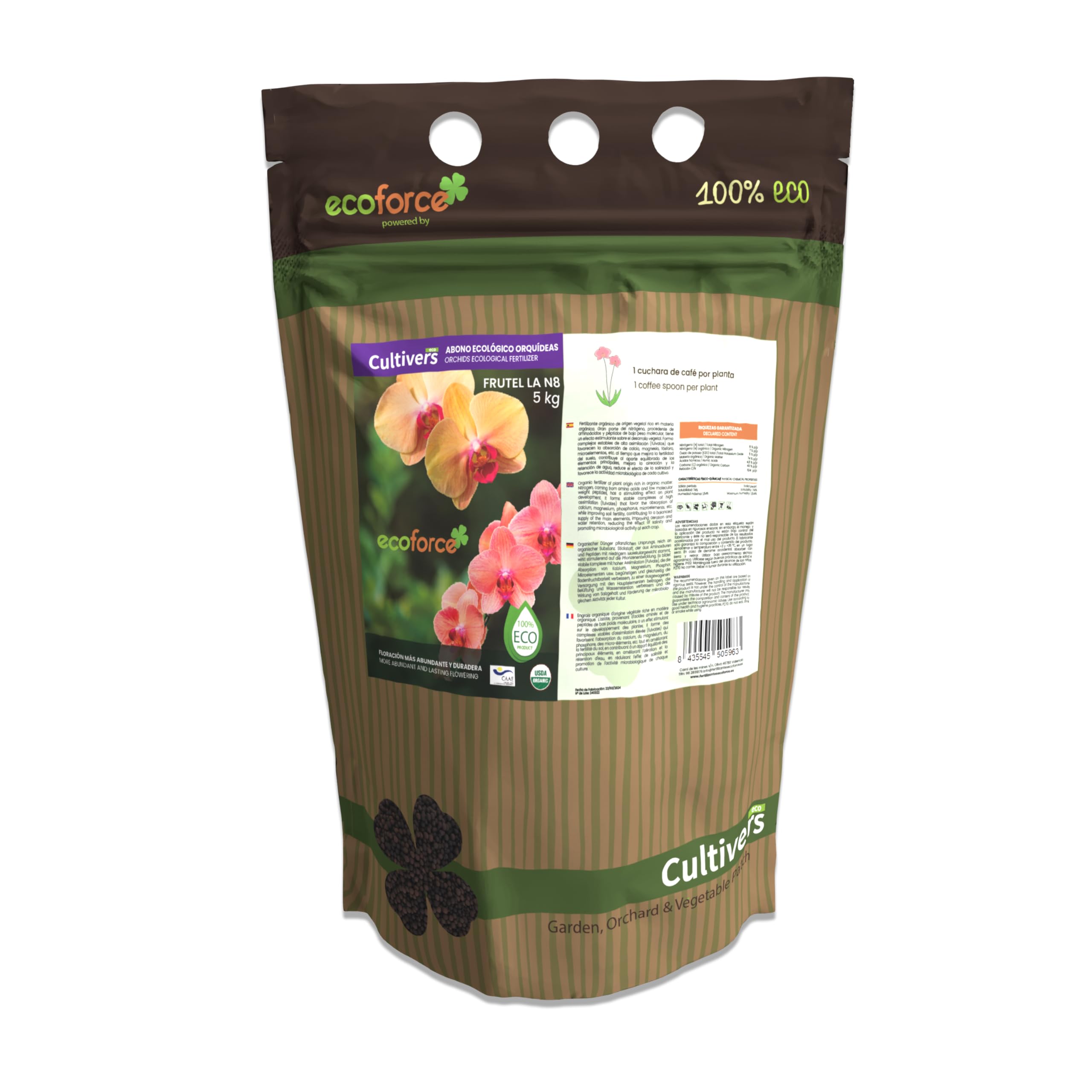 CULTIVERS Abono Orquídeas Ecológico 5 kg. Fertilizante de Origen 100% Orgánico y Vegano Granulado. Potencia el Crecimiento y estimula la Floración
