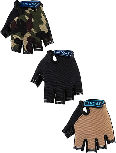 3 pares de guantes de bicicleta para niños, guantes de entrenamiento sin dedos de medio dedo, gel antideslizante para bicicleta y motocicleta