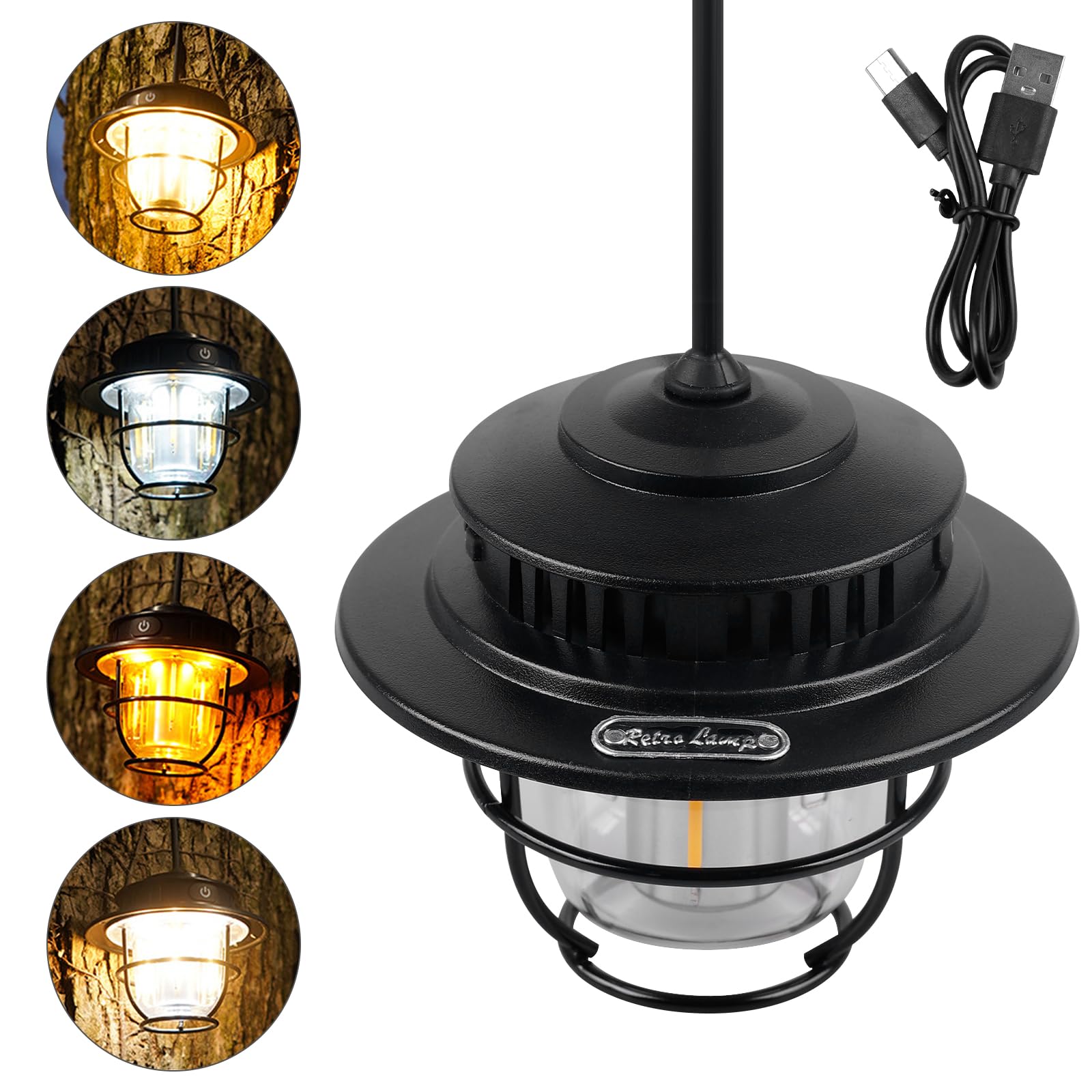 Lampada da campeggio a LED ricaricabile USB: lampada da campeggio portatile con gancio per tenda, escursionismo, pesca, all'aperto e cadute di emergenza, impermeabile IPX4, 4 modalità di