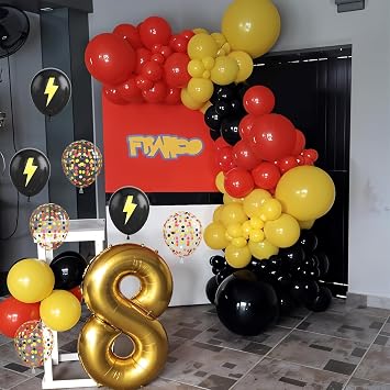 Red Black Yellow Balloons, 50 Pcs 12 Inches Cartoon Birthday Party Balloon with Confetti Balloon, Cartoon Game Theme Balloons for Kids Birthday Baby Shower Carnival Party Decor