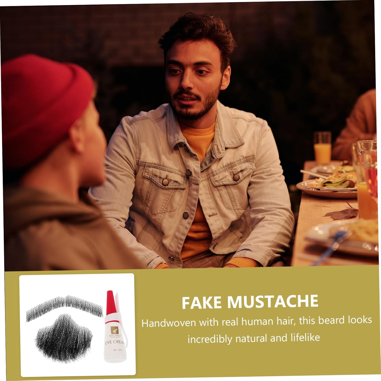 Realistic Fake Beard with Human Hair Mustache for Halloween Cosplay and Theatrical Performances Versatile Facial Hair Accessory for Men Black