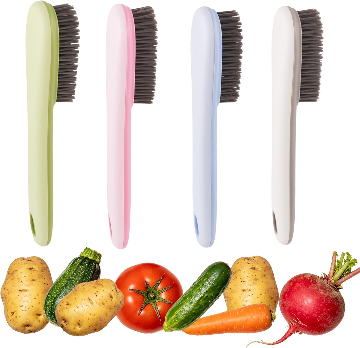 Potato Scrub Brush Vegetable Fruit Brush with Handle (Mixing Colors)
