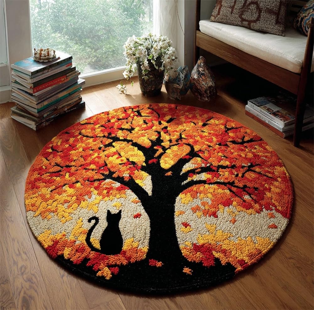 kitphoenix Latch Hook Rug Kit, Autumn Golden Tree Leaves