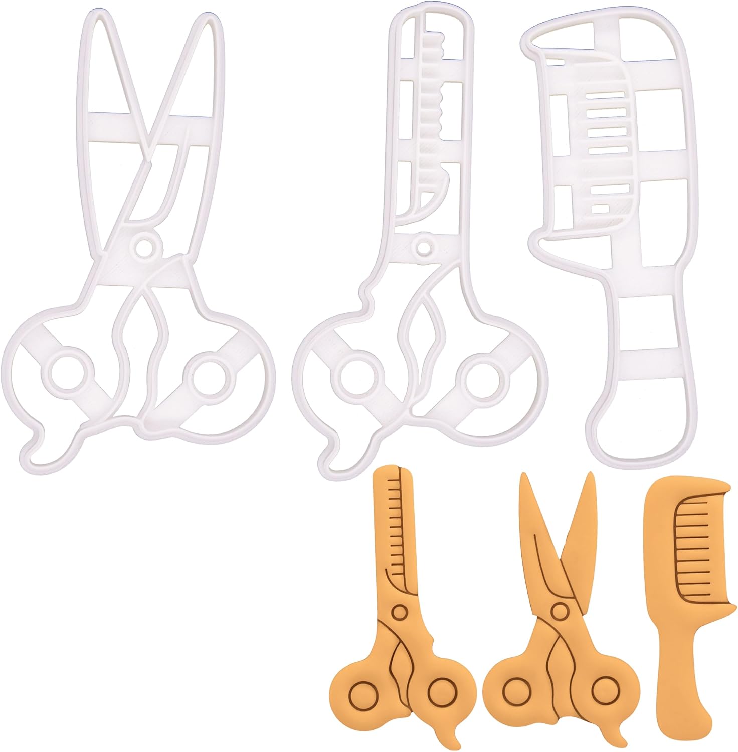 Set of 3 Hairdressing themed Cookie Cutters (Cutting Scissors, Thinning Scissors, Hair Comb), 3 pieces - Bakerlogy