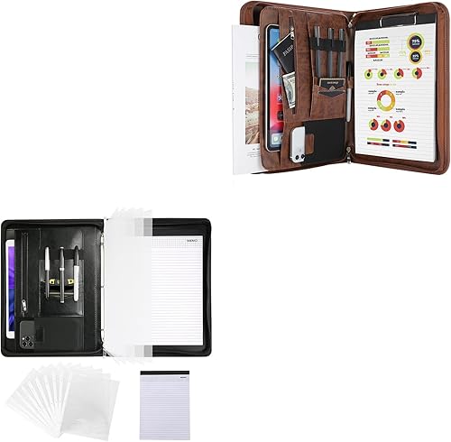 ProCase Cartera de negocios Padfolio carpeta con cremallera paquete con cartera 3-Ring Padfolio carpeta organizador