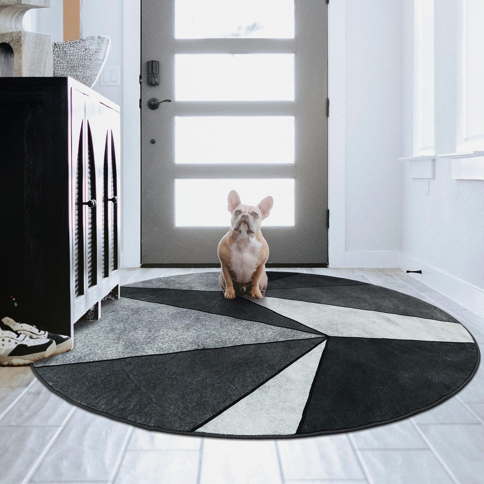 Betadistor Modern Round Rug Abstract Area Rugs Large Living Room Washable Non Slip Area Rug Diameter 120cm Grey Carpet Bedroom Accent Mat Home Décor Rugs Pads Floor Protectors 402-01120 - Image 4