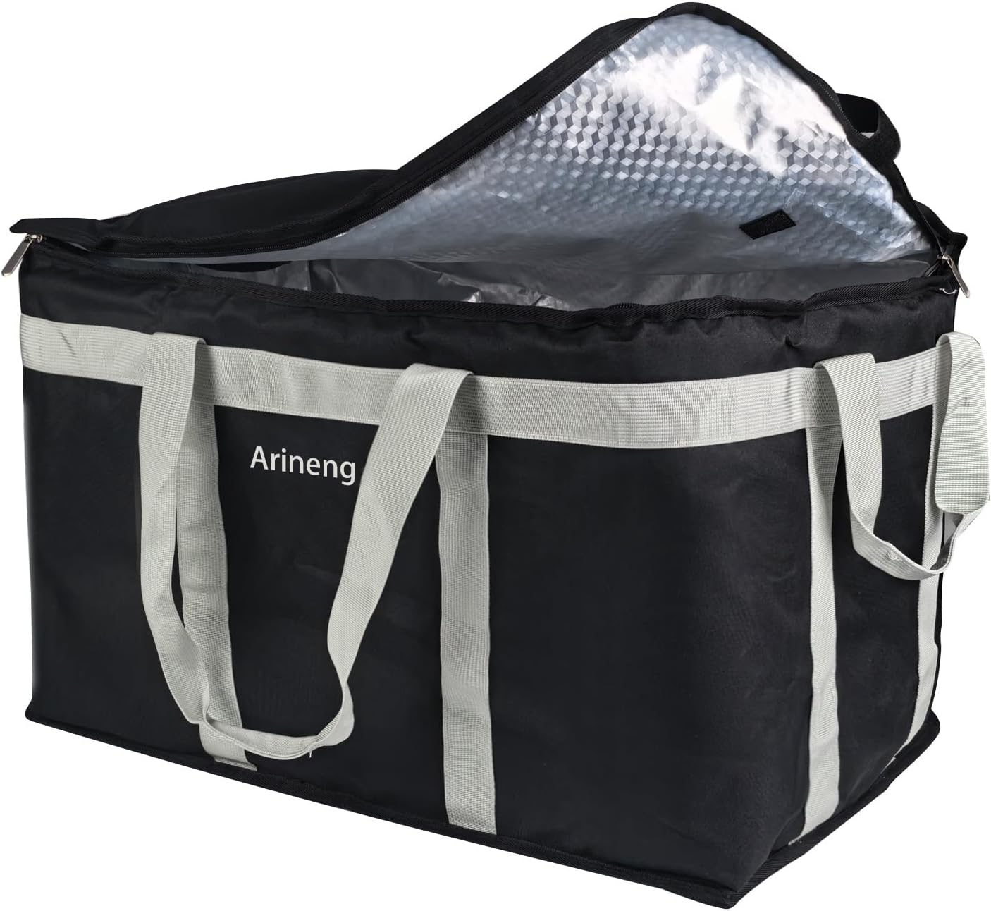 Food Delivery Insulated Bag, Insulated Cold Meal Bag, Built-in Base Plate, For Hot and Cold Food Takeout, Commercial Catering Transportation - 23 * 14 * 15 inches (Partitioned, Black)