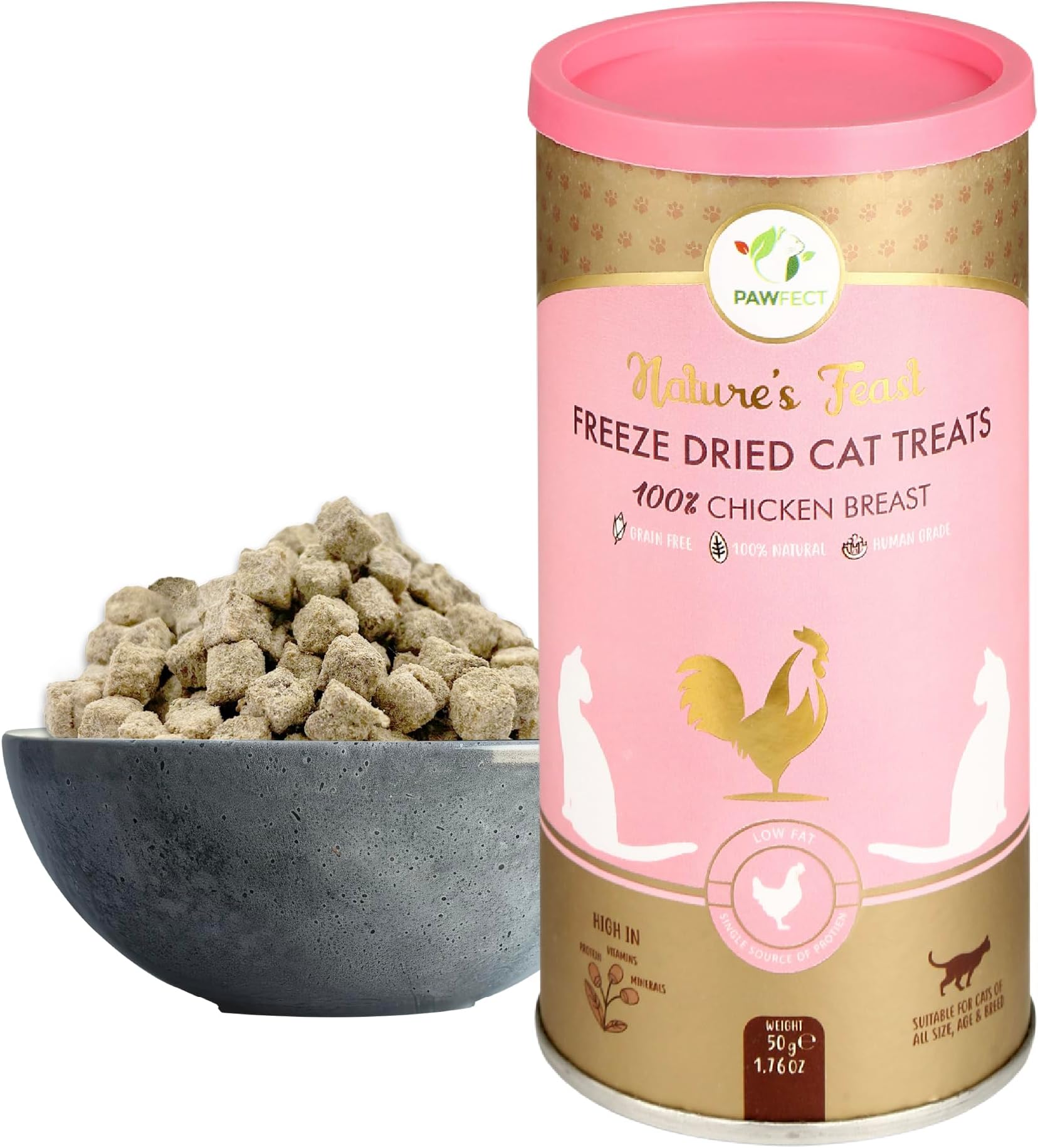 Pawfect Nature's Feast Freeze Dried Cat Treats | 100% Natural Chicken Breast Treat | Single Ingredient | Training Treat | Food Topper for Cats - Pack of 5 (50 x 5=250g)