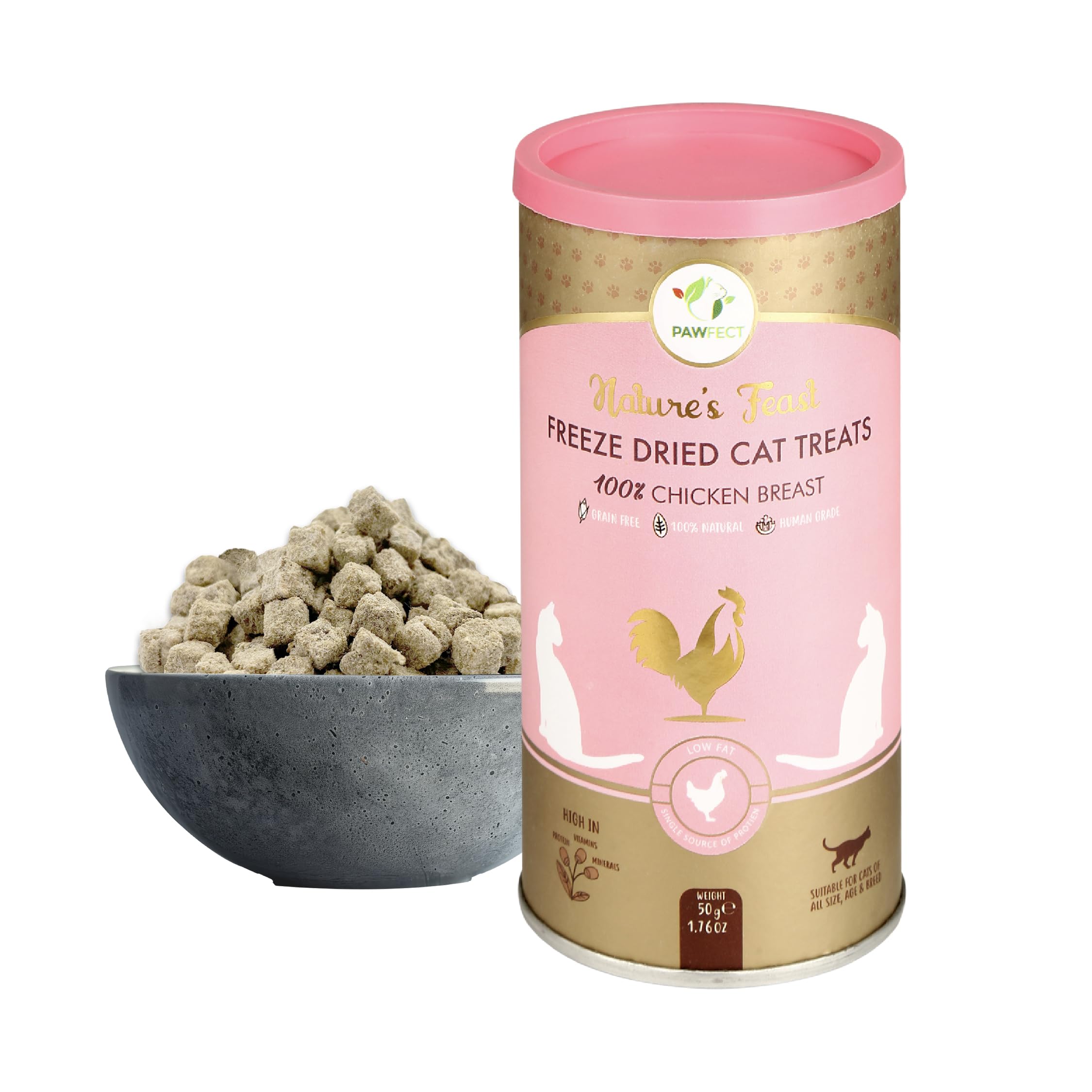 Pawfect Nature's Feast Freeze Dried Chicken Breast Cat Treats - High Protein Low Fat for Daily Vitality - 100% Single Ingredient Chicken - Grain-Free Training Cat Treat (50g/1.76oz)