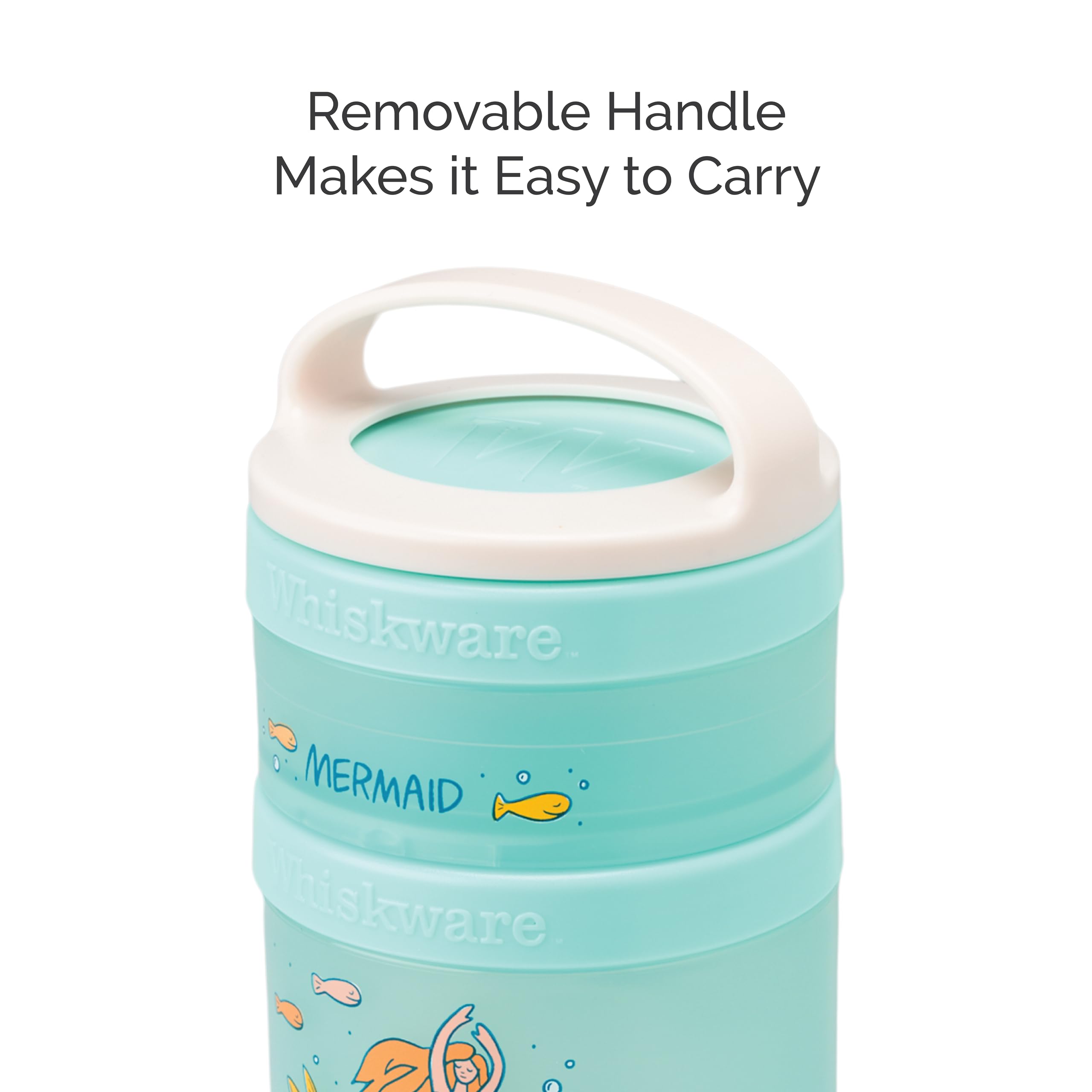 Whiskware Stackable Snack Containers for Kids and Toddlers, 3 Stackable Snack Cups for School or Travel, Mermaid (Pack of 1)