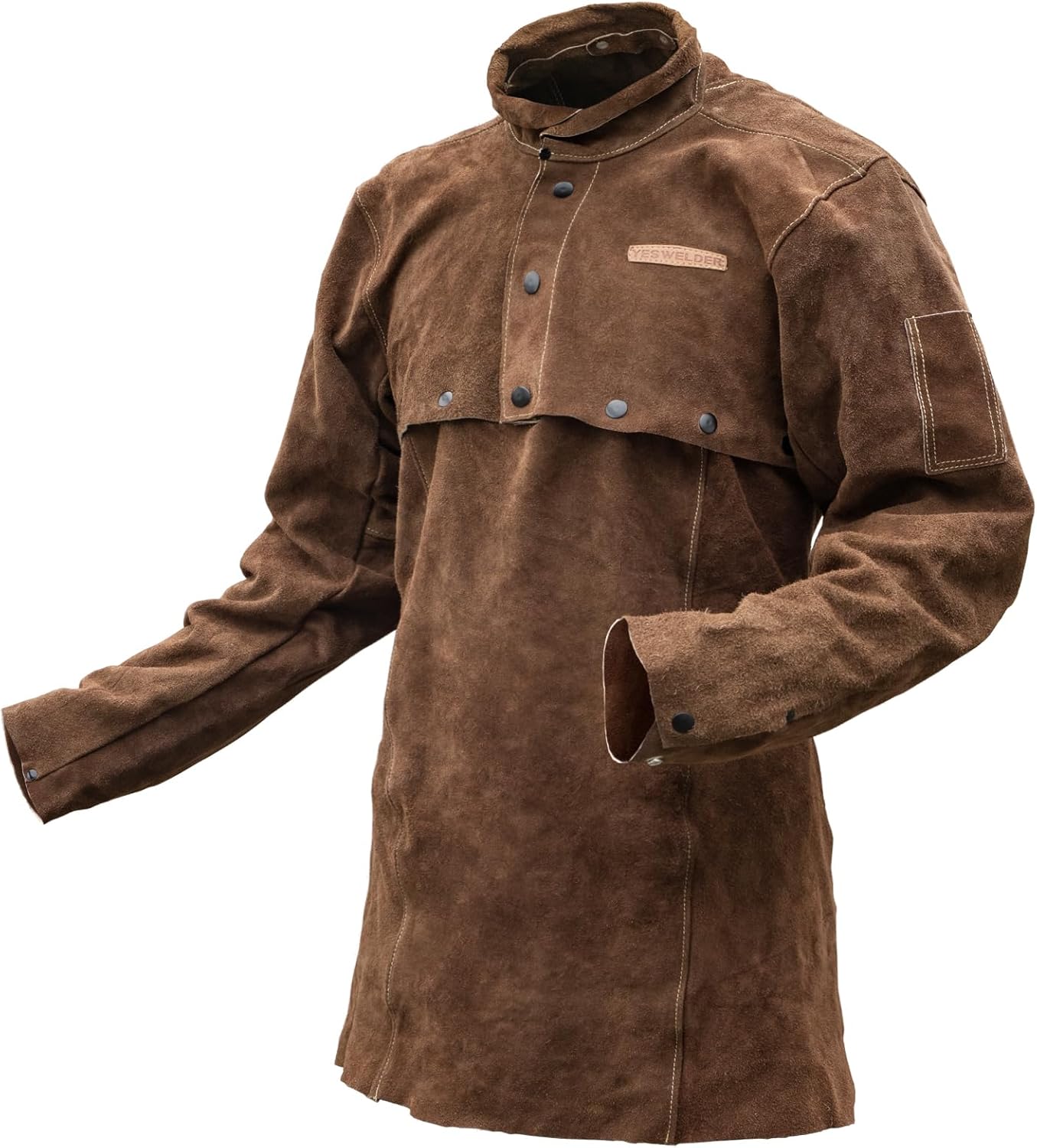 YESWELDER Leather Welding Jacket - Heavy Duty Split Cowhide Open Back Welding Coat, Heat & Flame Resistant