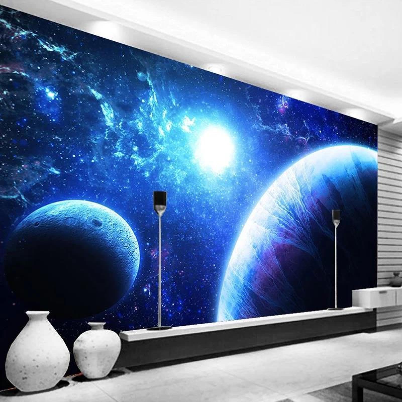 Papier peint 3D lune et univers en soie pour un mur artistique de luxe