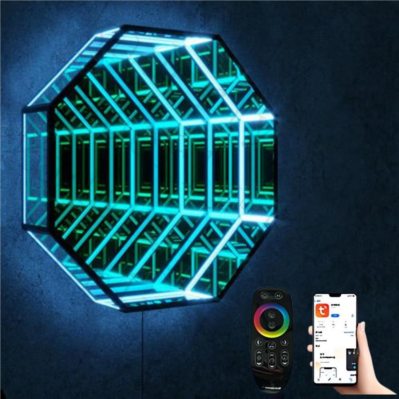 Dekoracja ścienna ze zmianą kolorów RGB i trybem podwójnego sterowania, efekt tunelu lustrzanego 3D do dekoracji wnętrz