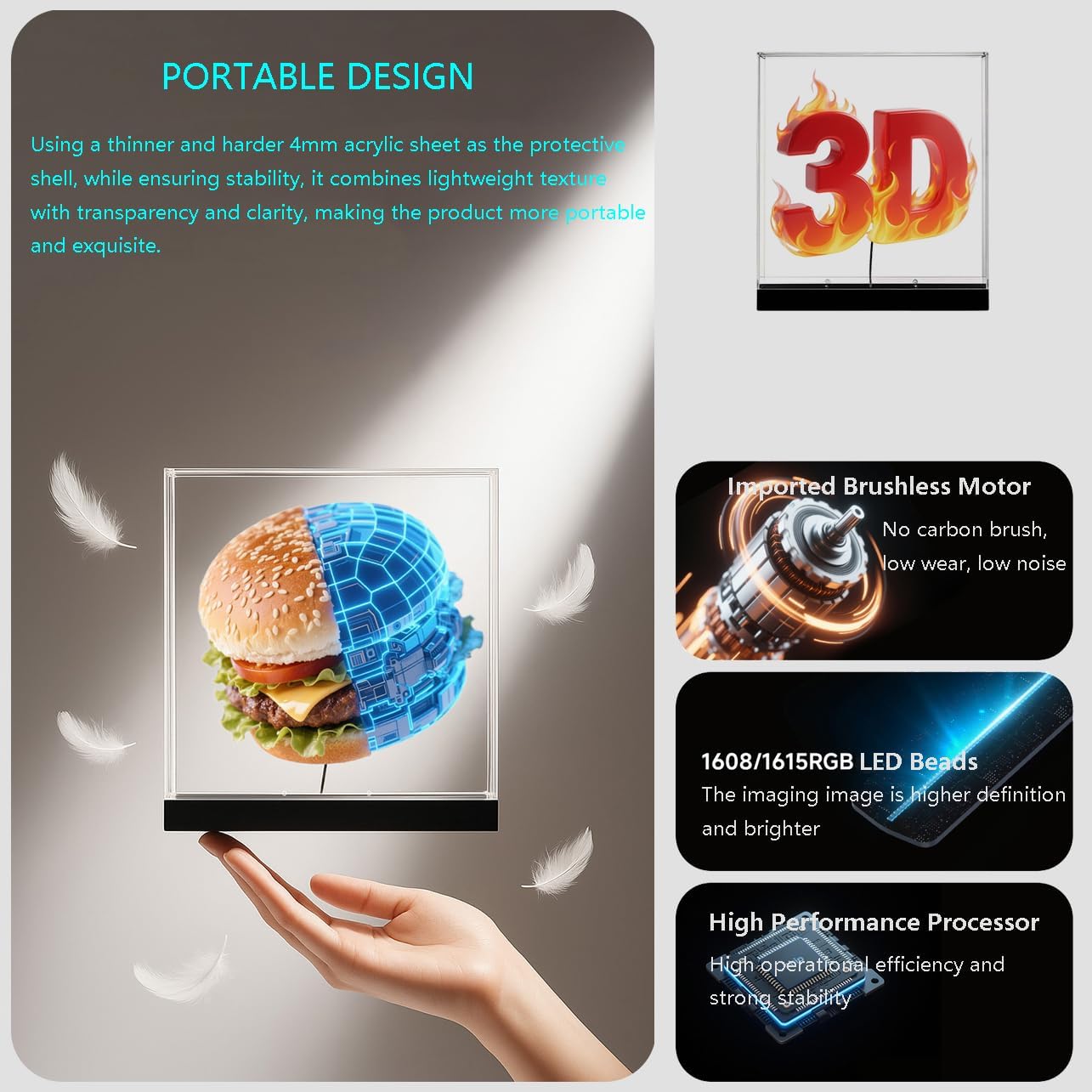 3D Hologram Fan for Advertising Promotion Exhibition, 23.6 Inch HD Led Hologramfan Projector, Holographic Fan Ad Projector Lights Support APP+DIY Video+Bluetooth Audio+Remote Control, 23.6''