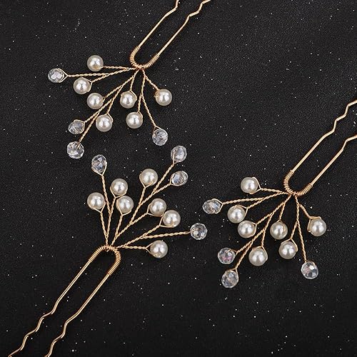 Miniatura 3 de Teyglen Horquillas para el pelo de novia con diamantes de imitación de cristal de perla, horquillas para el cabello de novia de boda, accesorios