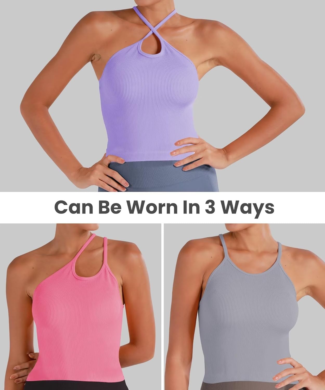 Sunzel Free to Be Tank, Crop Ribbed Tank Tops Seamless Racerback Camisoles No pad Camis Cropped Workout Gym Yoga Brami