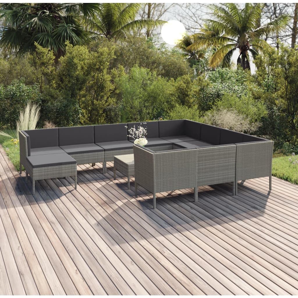 Juego de salón de jardín de polirratán gris, con cojines, muebles de exterior para terraza, balcón, patio, resistente a la intemperie, fácil de limpiar