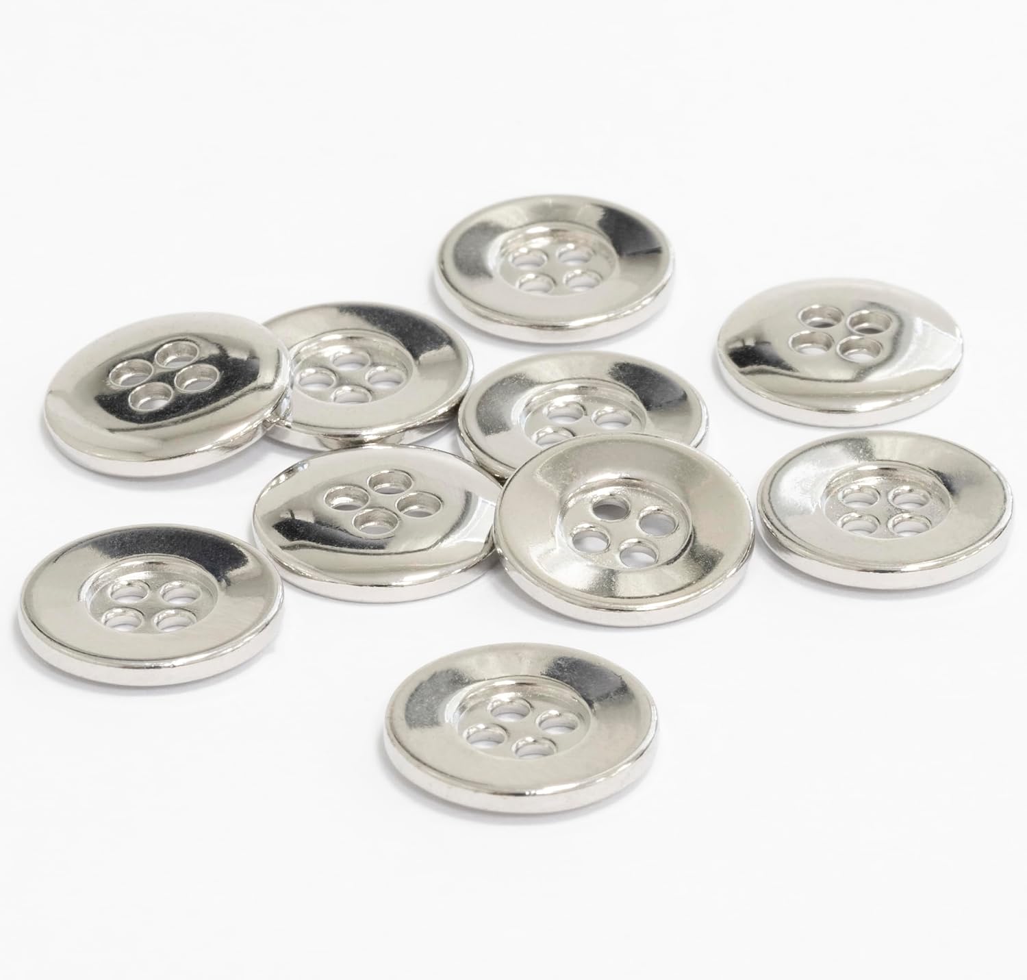 AERZETIX - C74831 - Set of 10 Round Sewing Buttons Diameter 15 x 2 mm with 4 Holes L24 24L - Opening 2 mm - Nickel Colour - Metal - Haberdashery Sewing Thread