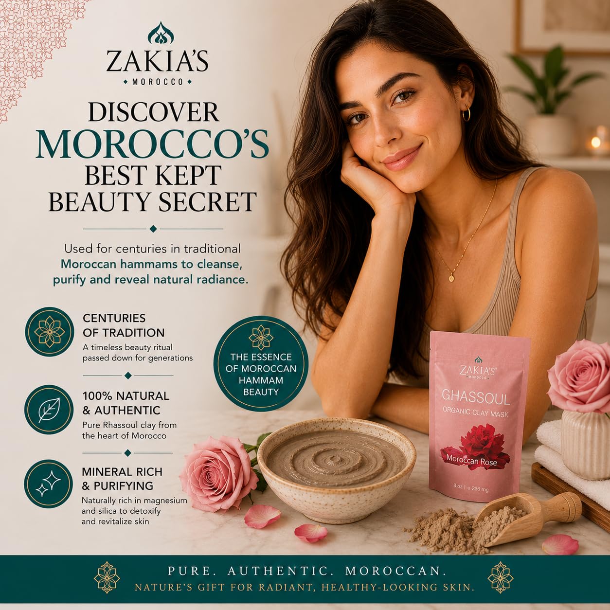 Zakia's Morocco Ghassoul''rassoul'' marokańska glina - aromat różany