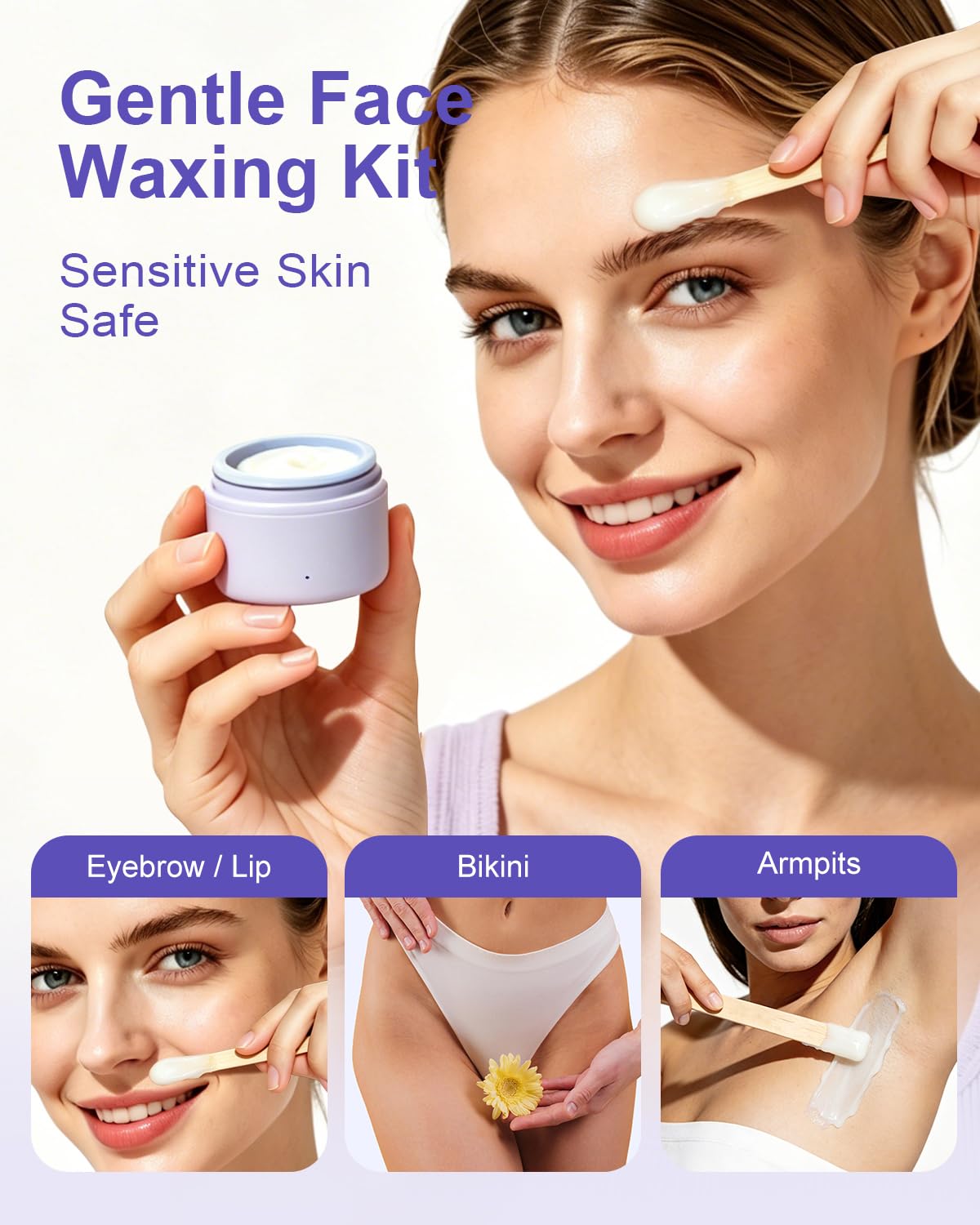 Waxfans Gesichtswachs-Set für Frauen, Augenbrauenwachs-Set mit Mini-Mini-Wachstopf, Gesichtshaarentfernung für empfindliche Haut, Mini-Wachsset mit 100 g Gesichtswachsperlen, für Augenbrauen, Lippen