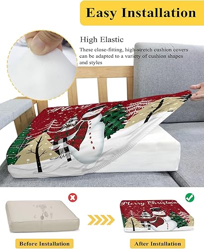 Miniatura 5 de Wowouhiya Fundas de cojín para sofá de Navidad color rojo muñeco de nieve, funda elástica para sofá con parte inferior elástica, fundas de sofá con