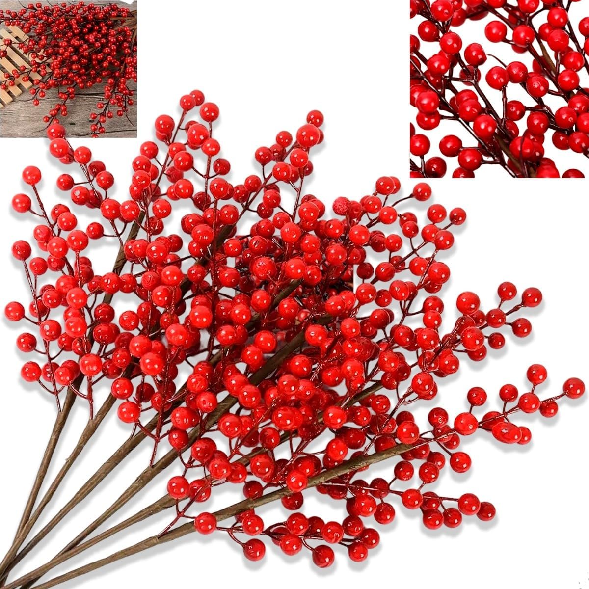 Kit 3 Galhos de Azevinho Artificial Vermelho – Enfeite Natalino com Frutinhas Tipo Cereja Berry, Ideal para Arranjos, Guirlandas, Vasos e Decoração o Ano Todo