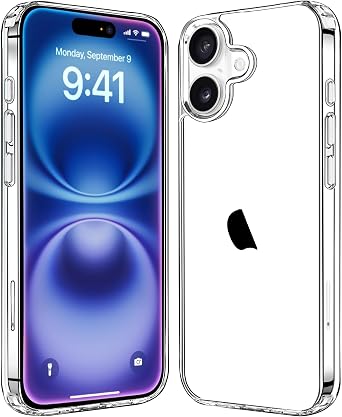 JJGoo Compatiable with iPhone 16 Case Clear, Transparent Shockproof Phone Case for iPhone 16 6.1-Inch, Slim Anti-Scratch Hard PC Back Protective Cover Bumper