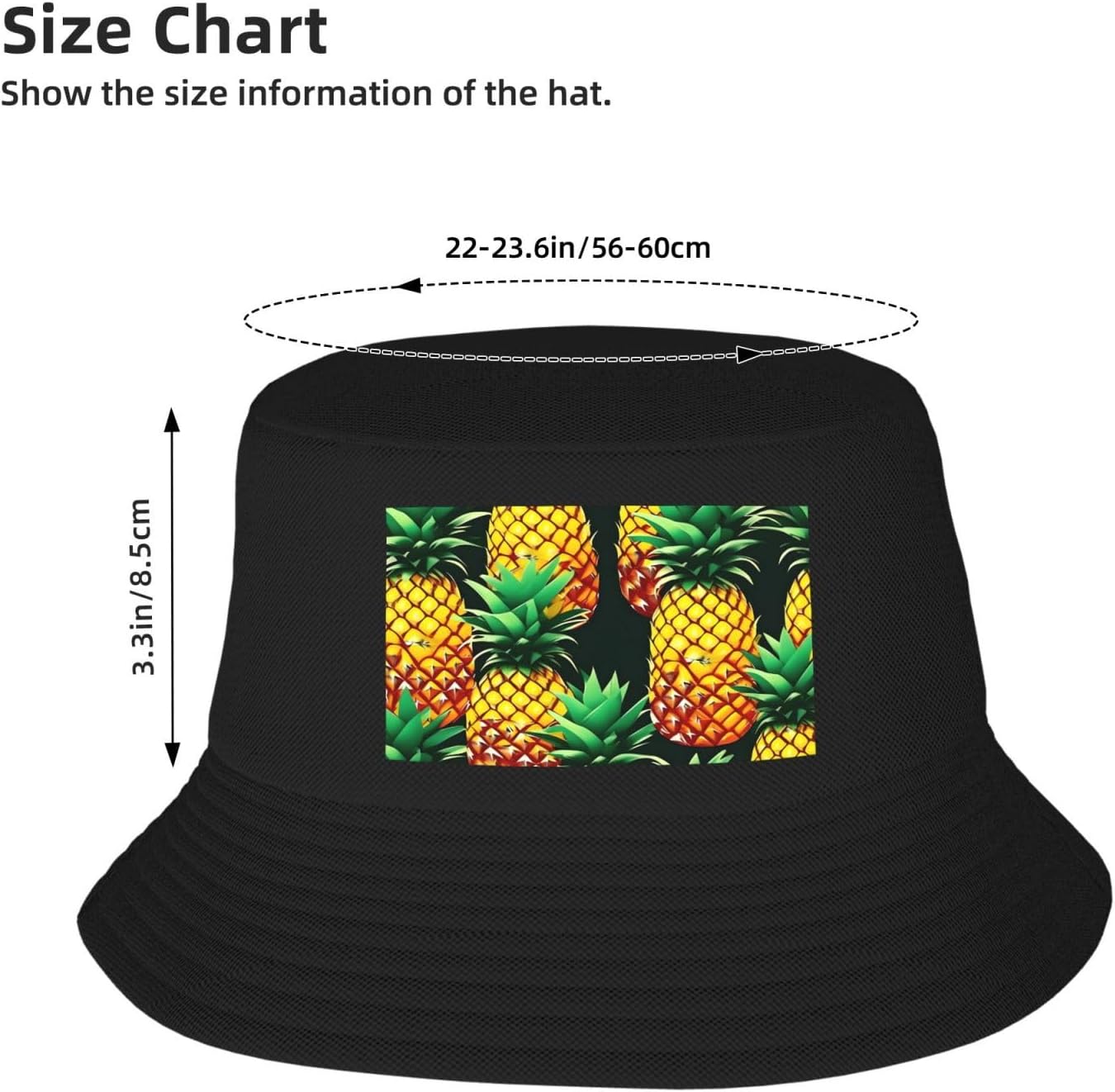 Tropical Fruit Pineapples Print Men Women Sun Hats for Wide Brim Uv Protection Fishing Hiking Outdoor Hats Black