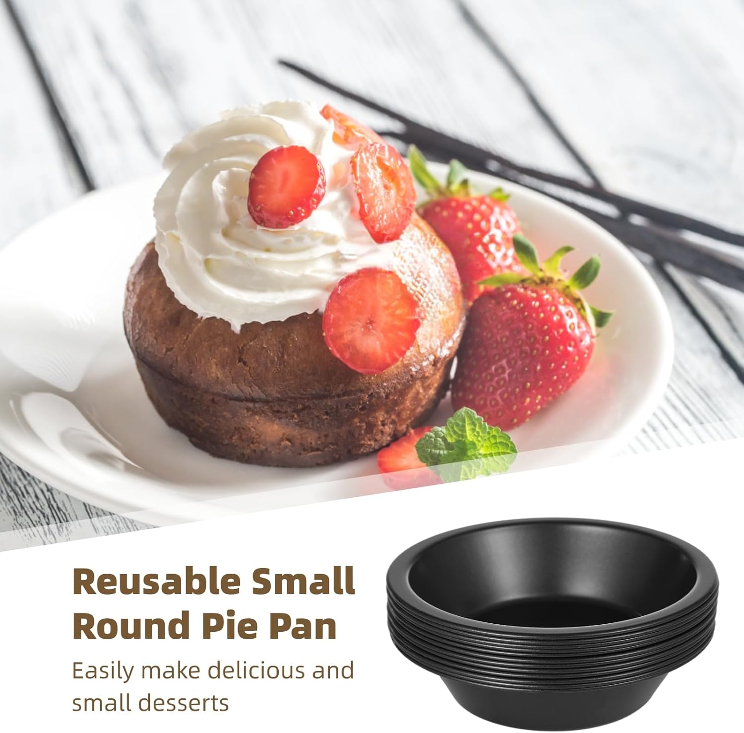 12 Mini Pie Pans, 5 Nonstick Carbon Steel Baking Molds, Reusable Tart Pans, Kitchen Bakeware for Quiches, Pies, Cakes & Muffins