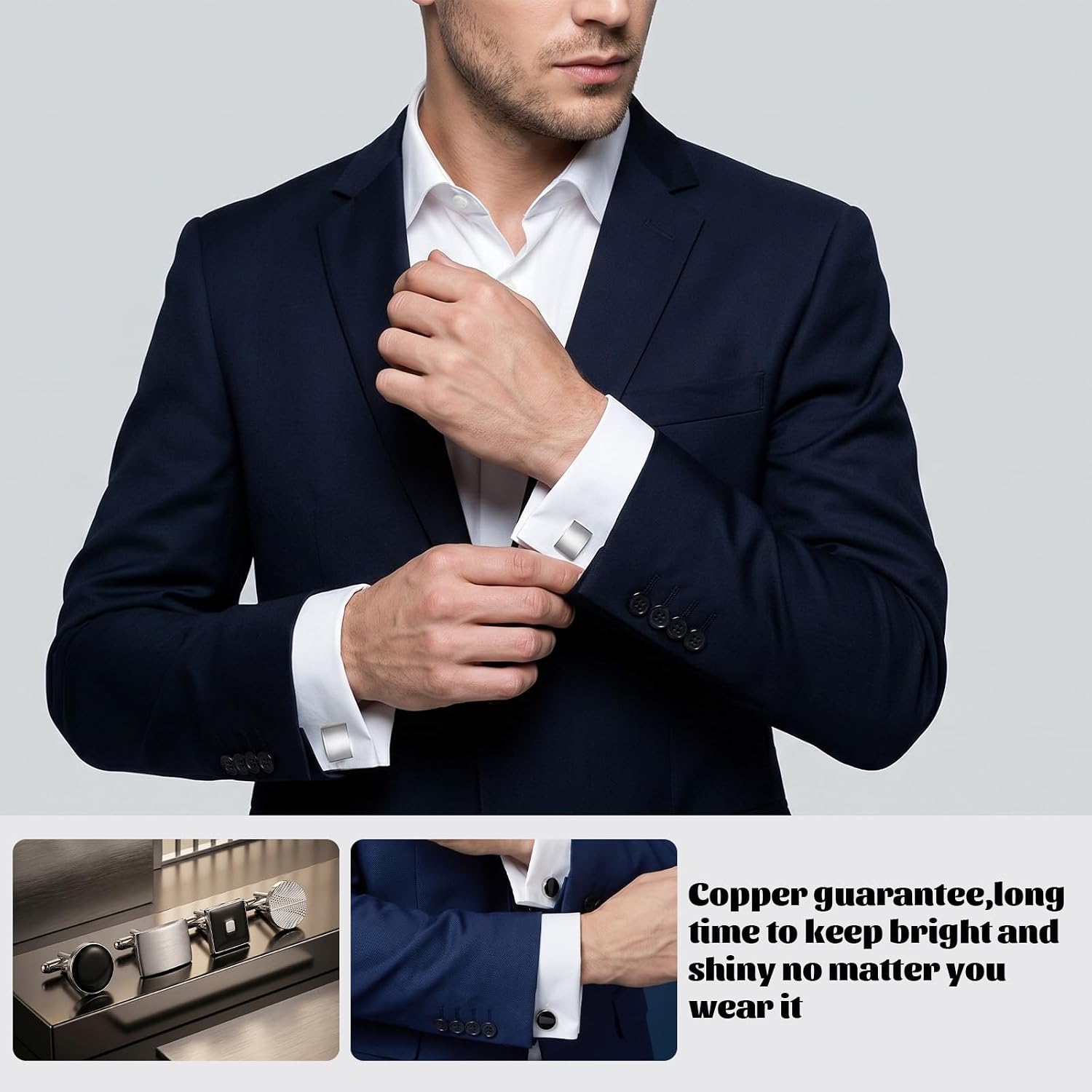 4 Pairs Cufflink for Men Set Striped Disc Square Rectangle Cuff Link | Classic Tone Cuff Links, Fashion Men Cufflinks, Silver Black Shirt Suit Men’s Jewelry, for Business Wedding Groom Party Gift
