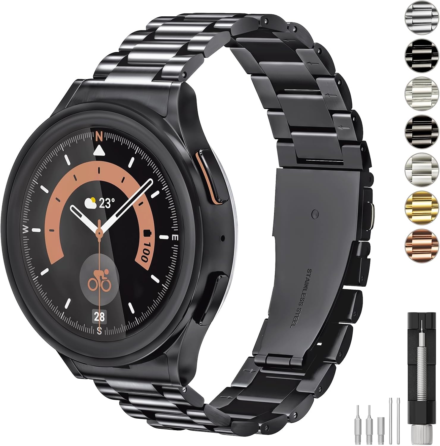 Stainless Steel Band Compatible with Samsung Galaxy Watch 7 6 5 4 FE Pro Classic 40mm 44mm 43mm 47mm 45mm 42mm 46mm, 20mm Metal Elegant Casual No Gap Strap for Women Men