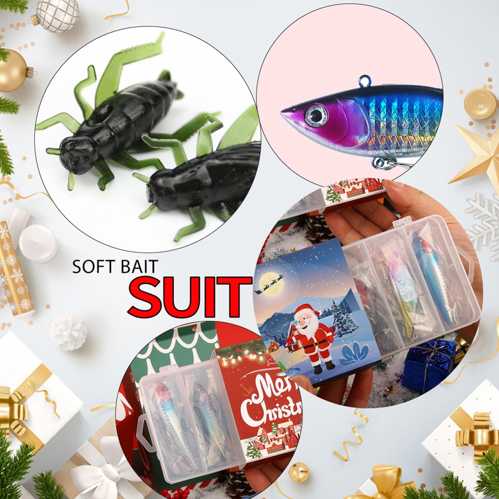 Angel-Adventskalender 2024, Erwachsene, Herren, Jungen, 24 Tage, Countdown-Kalender mit Löffeln, Crankbait VIB, Weihnachten, Angeln für Vater, Granpa, Freund, Timer, Uhr (Blau, 19 x 10,6 x 3,3 cm)