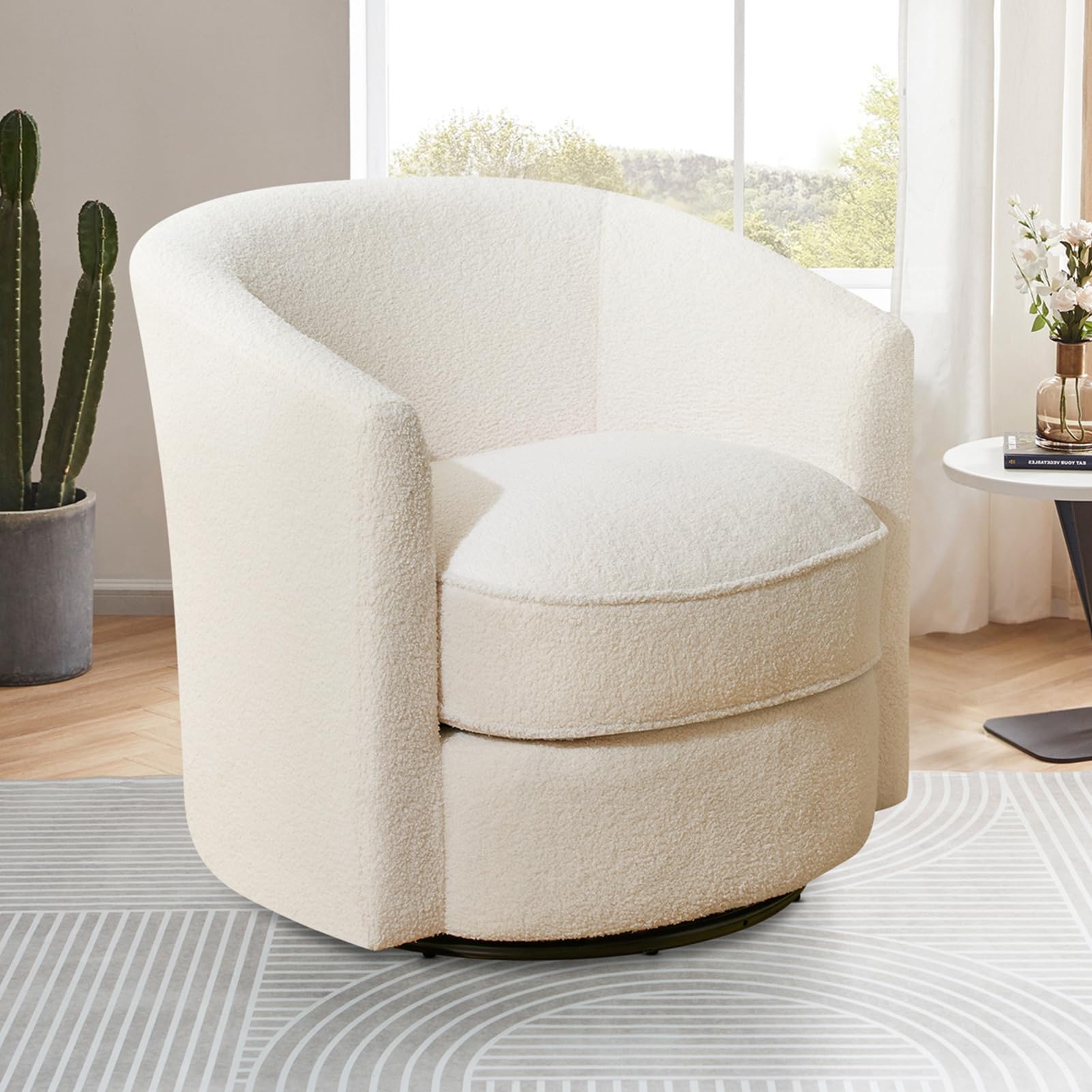 Amazon.com: Furniliving 360° Swivel Accent Chair, Comfortable Chenille ...