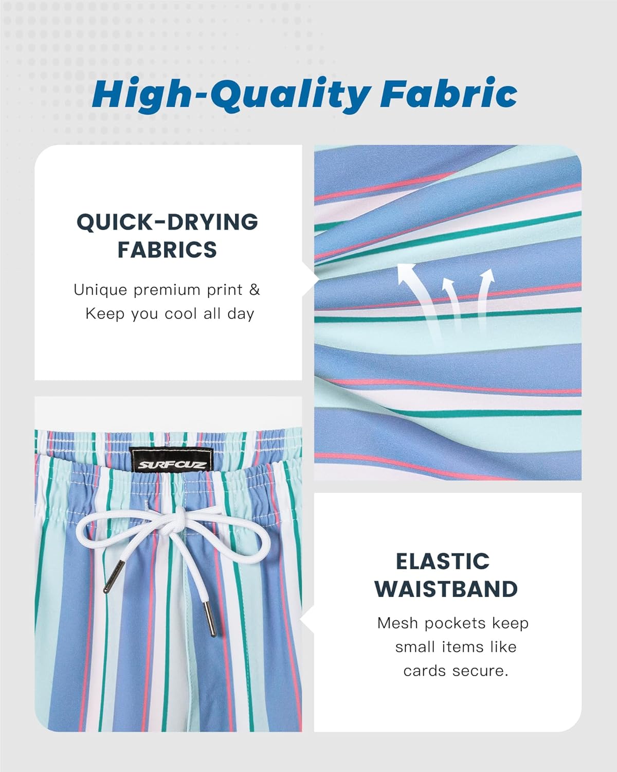 SURF CUZ Mens Swim Trunks with Compression Liner Swimming Trunks 5 Inch Bathing Suit Zipper Pockets Quick Dry Swim Shorts