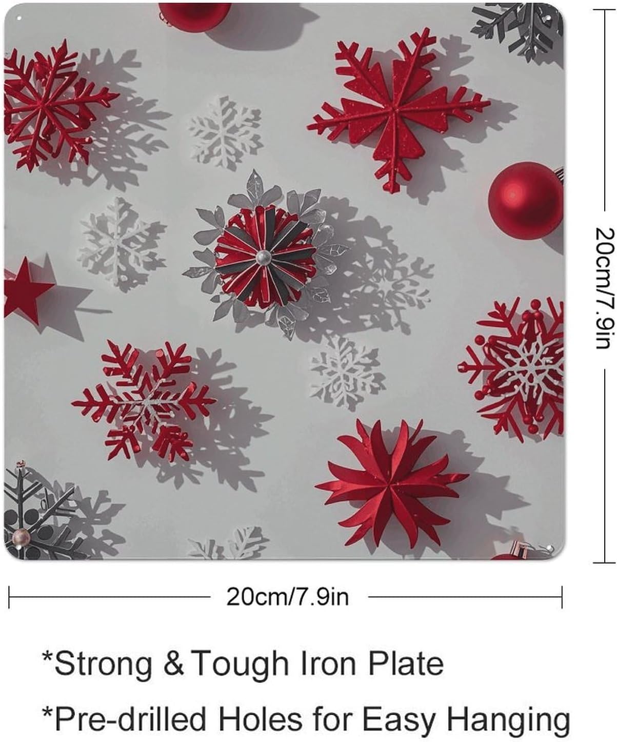 Christmas Red And Gray Snowflakes Square Iron Wall Decor Vintage Farmhouse image 2