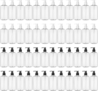 Irenare 48 Pieces 16 oz Empty Lotion Bottles with Black and White Pumps Plastic Clear Round Bottles Containers Liquid Soap Dispensers for Body Wash, Moisturizer, Face Cream, Essential Oil and More