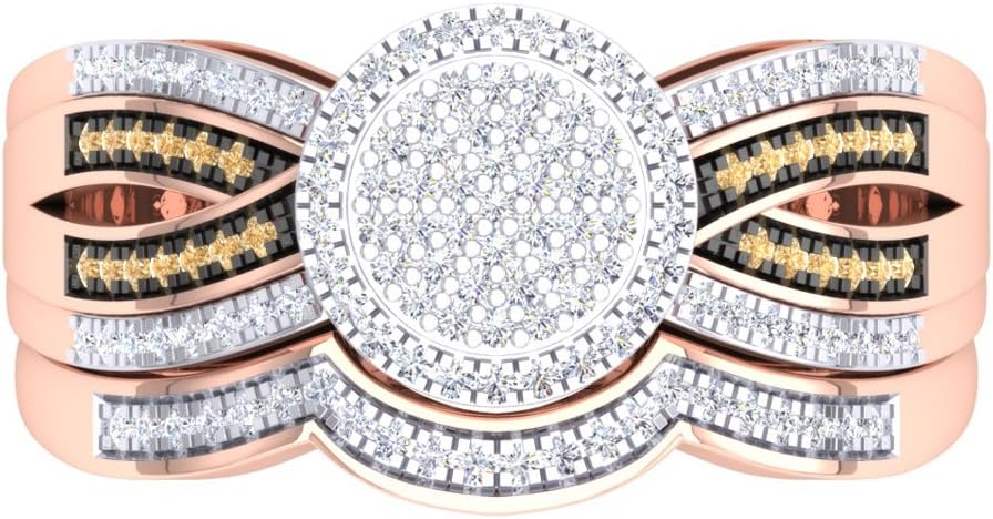 Dazzlingrock Collection 0.40 Ctw 10K Real Solid Gold Round Champagne & White Natural Diamond Women Micro Pave Swirl Engagement Ring Set