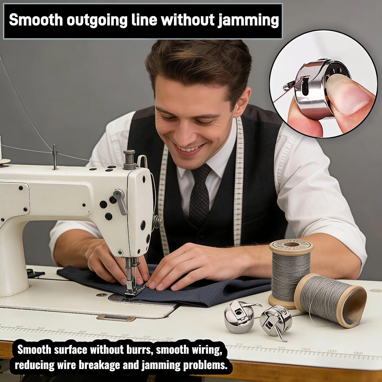 Sewing Machine Bobbin Case 4-Pack - Stainless Steel Bobbin for Front-Loading 15 Class Machines, Compatible with Most Home & Vintage Sewing Machines, Non-Snag Design, Durable Replacement Spool Case