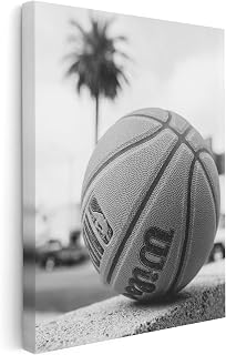 Poster Master Basketball Canvas - Ball on a Ledge Print - Sports Art - Black and White Photography - Athlete Art - Minimal Gym or Living Room Wall Decor - Available in 8x10 to 30x40