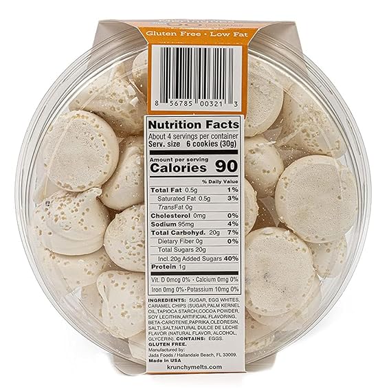 Krunchy Melts Original Meringue Cookies | Salted Caramel Flavor | Only 90 Calories Per Serving | Low Fat, Gluten Free, Dairy Free (4 Oz)