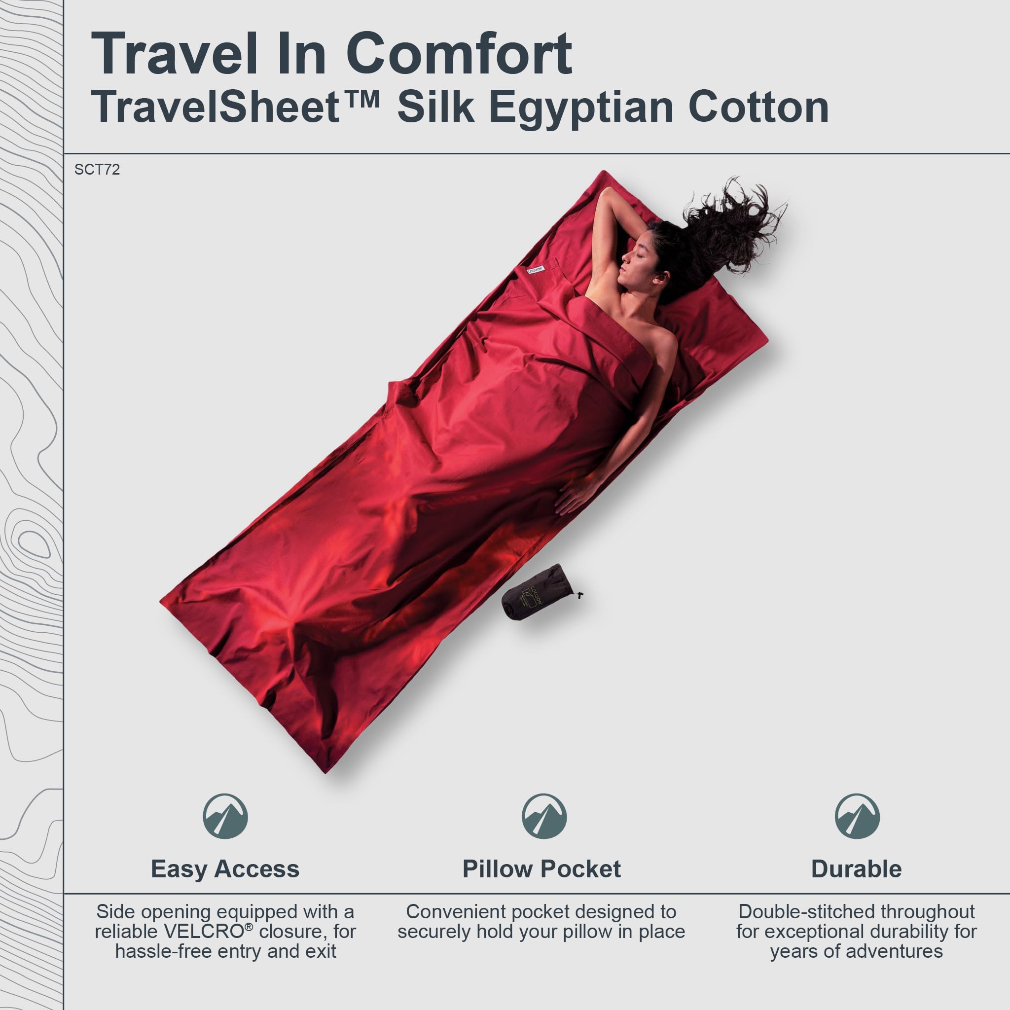 COCOON - Premium - Silk/Egyptian CottonTravelSheet - Monks Red