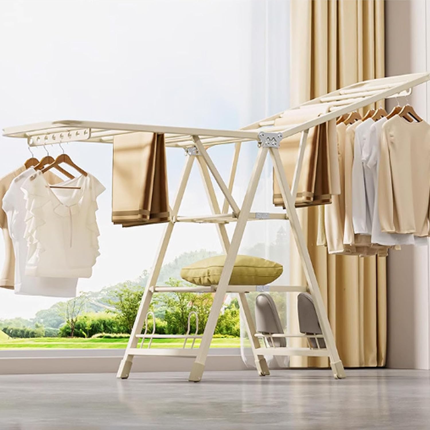 Adjustable Clothes Drying Rack, Foldable Stainless Steel Laundry Rack for Indoor and Outdoor Use, No Assembly Required, Three Layers 1.8m