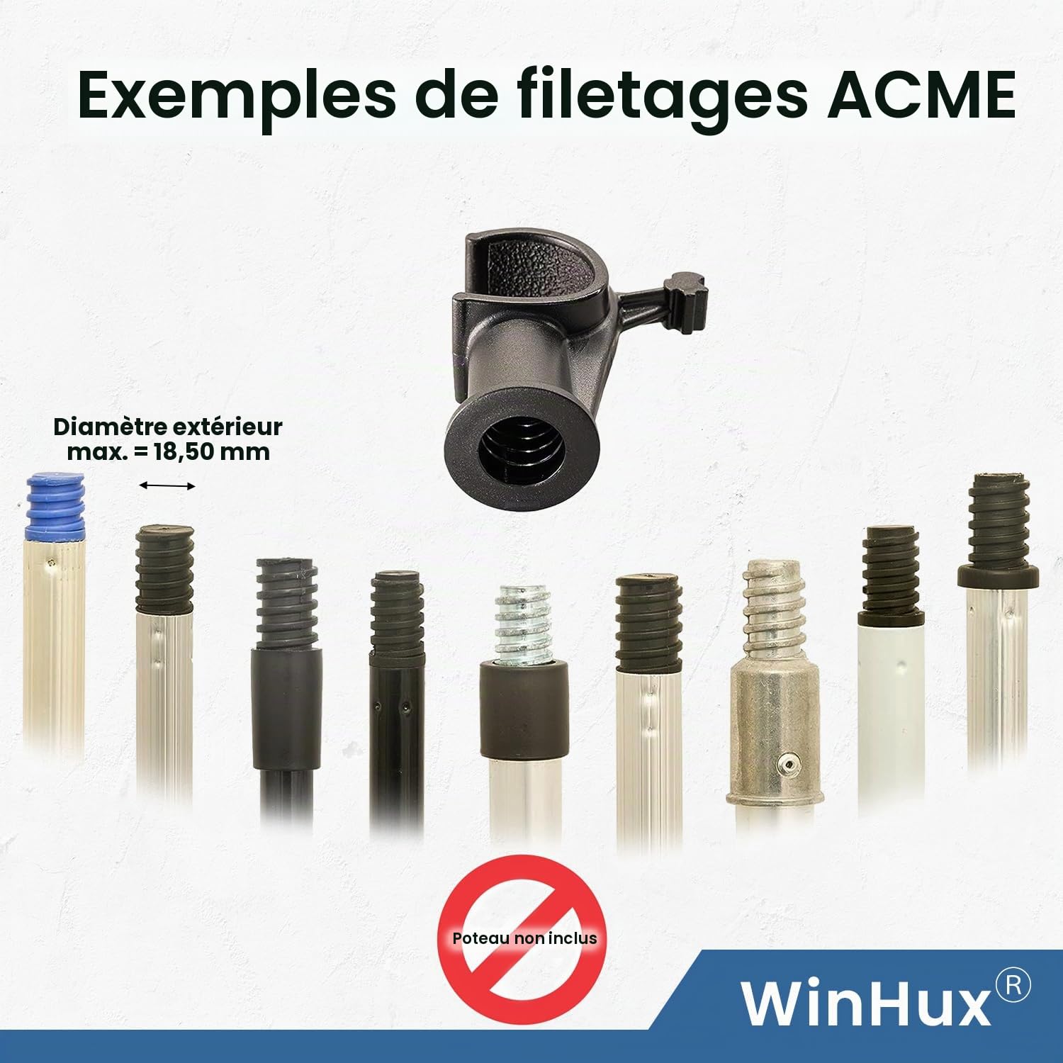 WinHux Crochet de Rechange pour Perche Télescopique — Filetage ACME, Commande de Store Intégrée, Compatible avec Velux Keylite Fakro Rooflite Dakstra