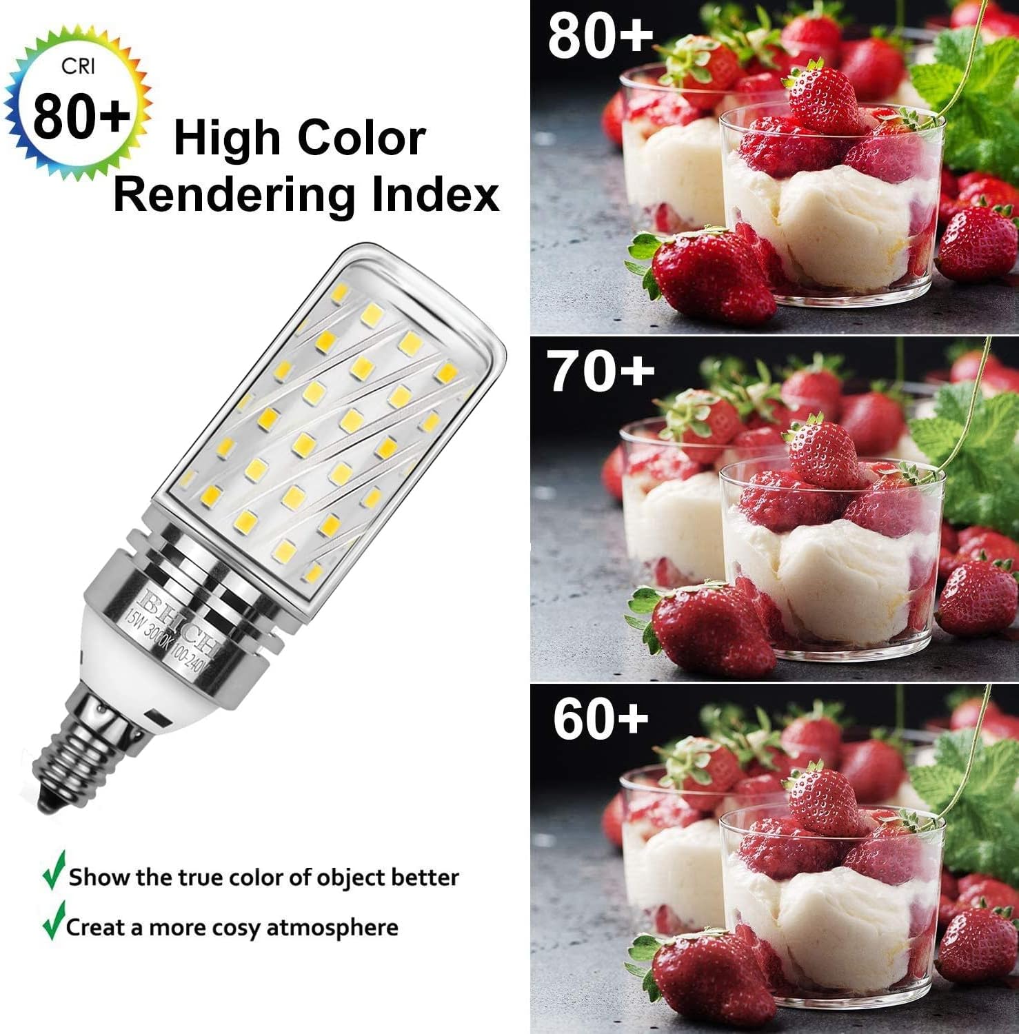 E12 LED Corn Bulbs, 15W, 3000K Warm White, 1500LM, Small Edison Screw Bulbs, 120W Incandescent Equivalent, Pack of 4