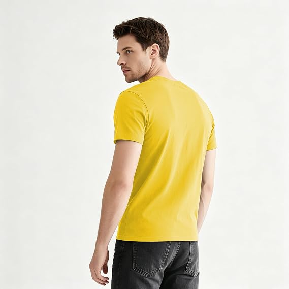 ORJ 2 Pack Yellow t Shirts Crew Neck Short Sleeve Men's Undershirt Plain Polyester tee Bulk Stretch Soft Tees