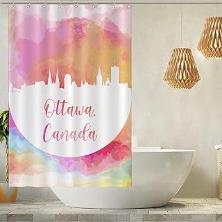 Shower Curtain, Canada Skyline Ottawa Shower Curtain for Bathroom Canada City Silhouette Waterproof Bathtub Curtain Watercolor City Skyline Silhouette Bath Curtain with Hooks 48x72inch