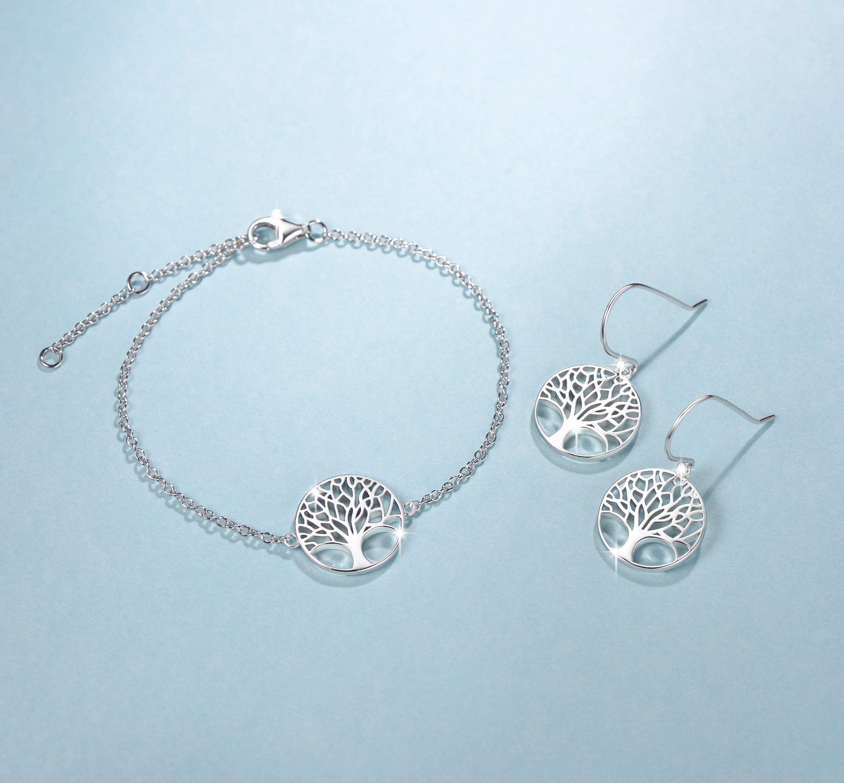 Bracciale con Albero Della Vita in Argento Sterling 925 Massiccio, Placcato Oro Bianco/Giallo, per Donne e Ragazze e Adolescenti, Lunghezza della Catena: 16 + 3 cm